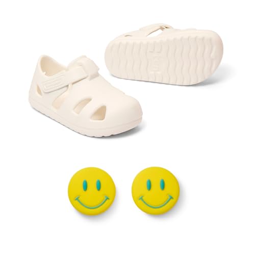 Ten Little Splash Sandals for Baby, Toddler & Kids, Adjustable, Closed Toe Water Sandals for Boys & Girls - Lightweight, Quick Drying Kids Water Shoes, Flexible EVA with Traction - Smiley White, Sz 4