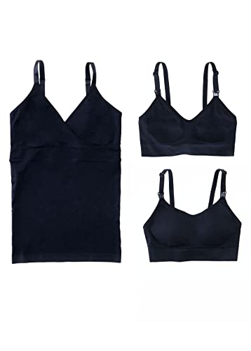 Image of Ingrid & Isabel Basics Nursing Bundle 3-Pack Includes Crossover Cami, Pumping Bra and Drop Cup Bra, Black, Womens Size XL