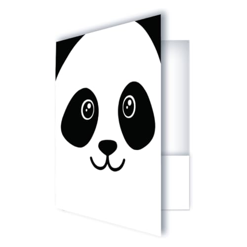 Pocket Folders, Full Color Printed with Pockets, Thick Presentation Folder – for School, Business & Events - 5 Pack (Panda Bear Face)