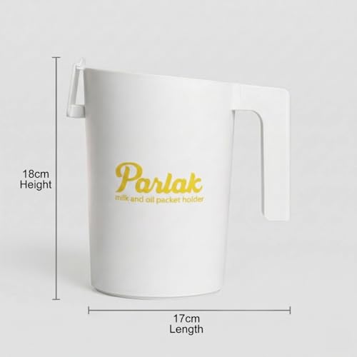 Image of Milk and Oil Packet Holder, Plastic Kitchen Organizer with Handle, Cylindrical Spill-Proof Pouring Container (White, Large)