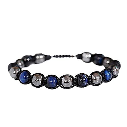 LEUCHTBOX Glücks-Armband Yoga Chakra Kettchen Freundschaftsband Unisex Natursteine Hämatit Blutstein Tigerauge Verstellbares Band (Nachtblau) Cover