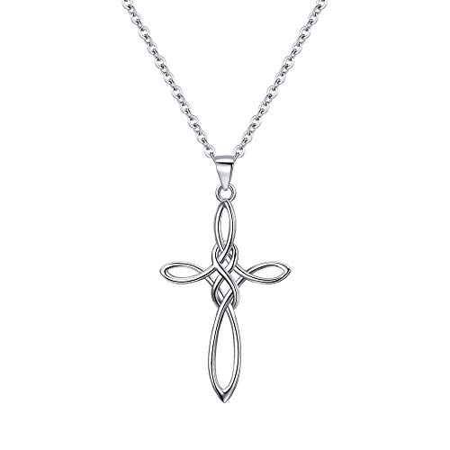 Celtic Cross Necklace Women, 925 Sterling Silver Knot Pendant Necklace, Irish Religious Jewelry for Wowen 21.2