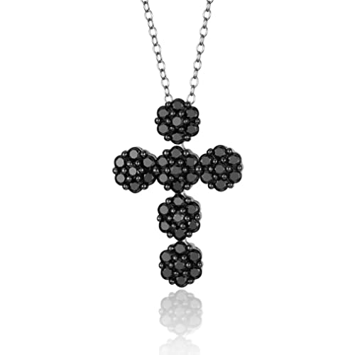 Collier de Bijoux en Pierres précieuses Spinelle Noire Naturelle pour Femmes, Pendentif en Argent Sterling, Croix