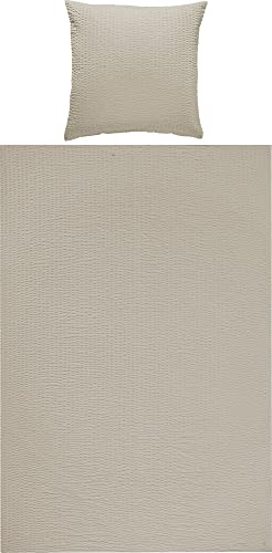 REDBEST Bettwäsche, Bettgarnitur Seersucker Uni Detroit Taupe Größe 80x80 cm / 135x200 cm - weich, schnell trocknend, bügelfrei, mit...