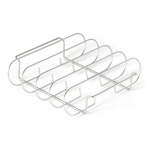 Amazon Basics Rib Rack, Holds up to 4 Full Racks of Ribs, Food Grade Stainless Steel Rib Rack for Smoking and Grilling, Perfect Smoker Accessories Gifts for Men, Silver, 1-Pack