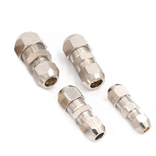 Zkenyao-Brass Connector 4-16mm Compression Ferrule Tube Fitting Brass Pipe Double Card Set Copper Joints Tubing Nut Lock Double Straight, Simple to Install(OD tube 6mm to 10mm)