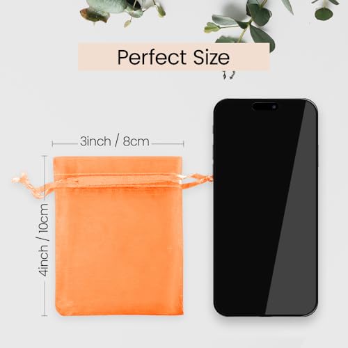 Image of Meowoo 100PCS Organza Bags, 3x4in Small Mesh Bags Drawstring, Mesh Gift Bags Drawstring for Jewelry, Candy, Christmas, Sachets, Festivals, Bathroom Soaps, Makeup Organza, Wrapping Supplies(orange)