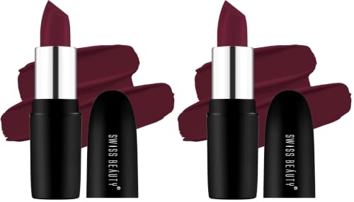 Image of Swiss Beauty Pure Matte Creamy Lipstick | Non-drying, Highly pigmented Lipstick | Shade- Murphy Brown, 3.8gm| (Pack of 2)
