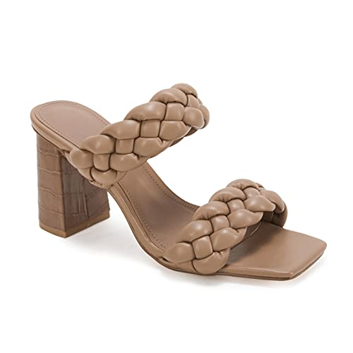 Syktkmx Women's Braided Heeled Sandals Backless Square Open Toe Block...