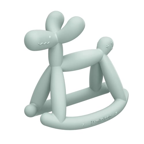 MiraloopTeething Toy for Baby 0-6, 12, 18 Months Infant, Jellydog Never Drop Food Grade Silicone Rocking Teether, Prevent Choking & Odorless, Less Dust and Hair Adhesion, Baby Gift, Mint Green