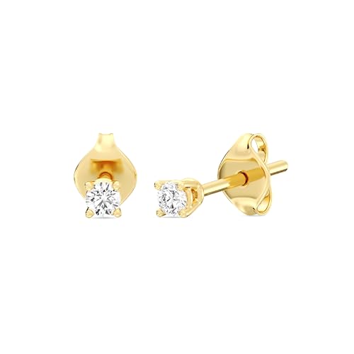 Gilded Lab-Grown Diamond Stud Earrings for Women| 925 Sterling Silver Studs and 14KT Gold 925 Plated Silver | Hypoallergenic Fine Jewelry | 4-Prong Basket, Push Back Nut | Round Cut, SI1 Clarity, F Color | 1/10,1/5,1/4,1/3,3/8,1/2,3/4,7/8,1 Carat Total Weight
