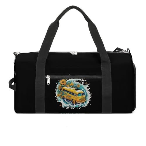 Funny School Bus Gym Bag Travel Duffel Bag Sports Tote Bag Workout Bag Weekender Bag for Women Men - Main Image