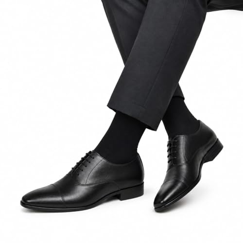 Image of Men's Premium Black Cap-Toe Oxford Formal Shoes | Luxury Lace-Up Dress Shoes for Office, Business Meetings, Weddings and Corporate Events | Lightweight, Cushioned & Anti-Slip TPR Sole
