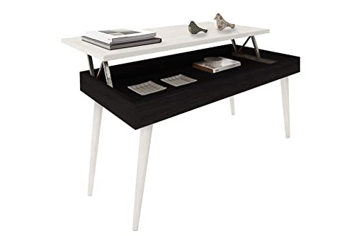 HOGAR24 ES AVA - Mesa Centro Elevable Madera Maciza. Medidas: 100x50x47 cm (Negro y Blanco)