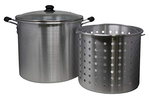 Large 32QT Steamer Boiler with 21QT Steaming Basket and Glass Lid