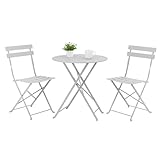 SAYA KIJI Indoor/Outdoor 3-teiliges klappbares Bistro-Set, klappbare Outdoor-Patio-Möbel, 2 Stühle und 1 Tisch, wetterfestes Outdoor/Indoor-Konversationsset für die Terrasse (Weiß)