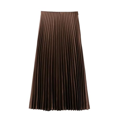 Women's Vintage Silk Satin Solid Pleated Midi Skirt Women Casual High Waist Skirts2
