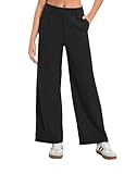Oyamiki Womens Stretchy Wide Leg Business Casual Black Dress Pants Soft High Waisted Trousers with Pockets Fall Office Fashion M