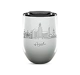 TJ Originals Augusta Skyline Stemless Wineglass, 12oz Wine Tumbler, North America Skyline Stemless Wineglass, Gift Idea for Men and Women, Personalize Gift for Her, Handwash only to preserve Text
