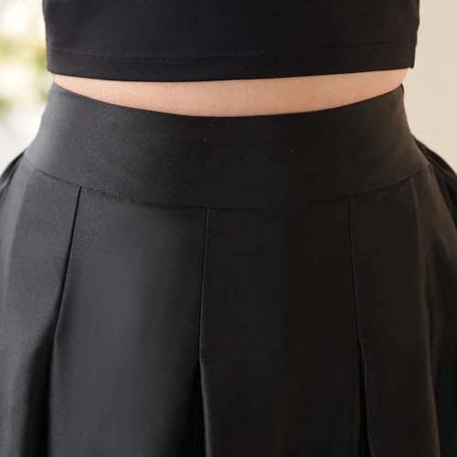 Women's Front Pleated Back Elastic Formal Prom Party Maxi Skirt A-Line Satin Skirts with Pockets4