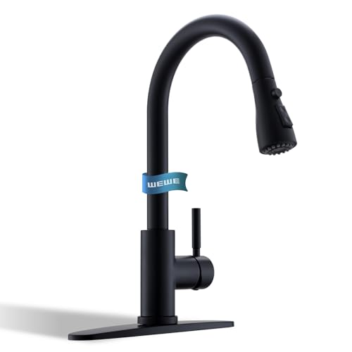 Image of WEWE Kitchen Sink Faucet, Pull Down Kitchen Faucet, Black and Chrome Kitchen Faucet with Sprayer Stainless Steel Single Handle one or Three Hole for Laundry bar Kitchen Sinks