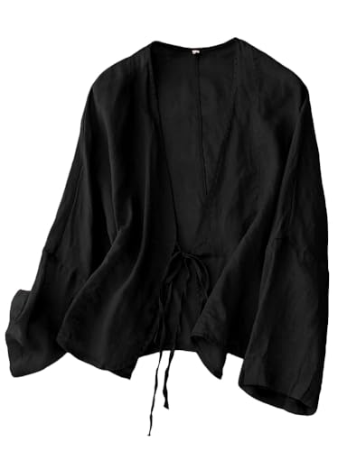 Image of IDEALSANXUN Womens Casual Spring Summer Lightweight Cotton Linen Jackets Cardigan Tops