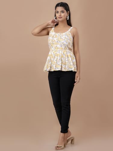 Image of feranoid Women Cotton Printed Sleeveless Strap Peplum Top