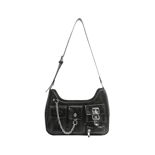 Sac punk Y2K bandoulière femme noir petit format rigide avec chaîne