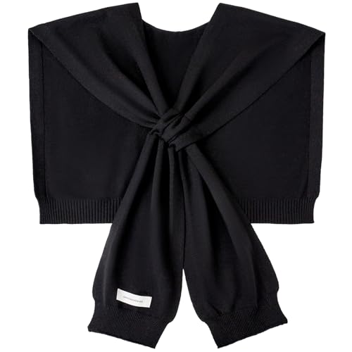 WaJuemy Women's Sweater Shawl Wraps Sleeves Knitted Collar Sweater Scarf Top Casual Lightweight Shoulder Cape Accessories (01 Black X)