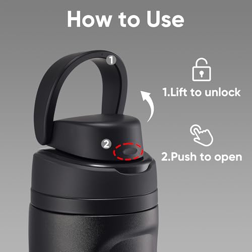 Image of Fijinhom 24 oz Insulated Water Bottle,Stainless Steel Sports Water Bottle with Straw, Double Wall Vacuum Leak Proof, Cold for 24 Hours, BPA Free for Travel, Sport, Outdoor, Black