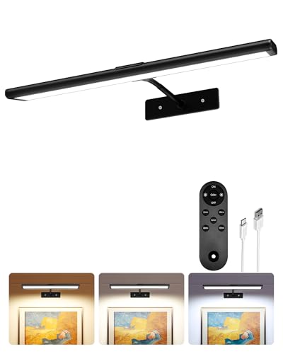 EZVALO Picture Light for Wall, 13'' Black Rechargeable 4800mAh Battery Lights Wireless with IR Remote, Magnetic LED Art Painting Light with 3 Color Temperatures, Display for Gallery, Living Room