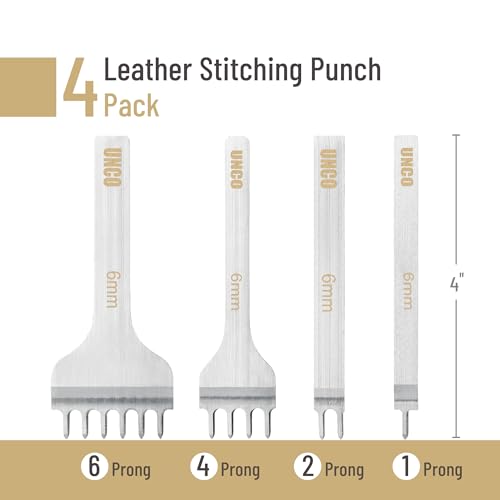 image for UNCO- Leather Stitching Punch, 4 Pack, 6mm, 1/2/4/6 Prong, Leather Hol