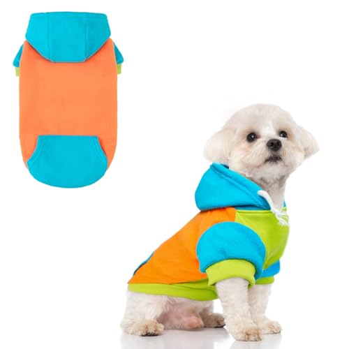 Image of BEAUTYZOO Fleece Dog Hoodie Sweatershirt with Pocket and Leash Hole, Stretchy Small Medium Large Sized Dogs Clothes for Fall Winter Cold Days, Color Designer Warm Dog Jackets,French Bulldog Coats