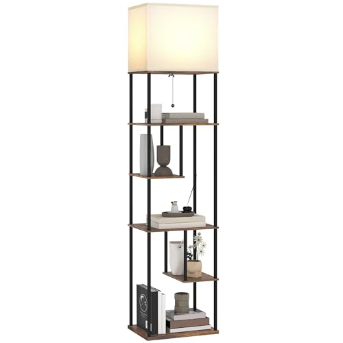 HOMCOM Lampadaire avec étagères, lampadaire sur pied de salon dimmable LED, variateur d'intensité, températures de couleur 3000K-6500K, télécommande,...