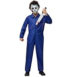 Spooktacular Creations Boys Killer Jumpsuit Costume, Halloween Costume for Kids, Blue Mechanic Jumpsuit,Killer Coveralls