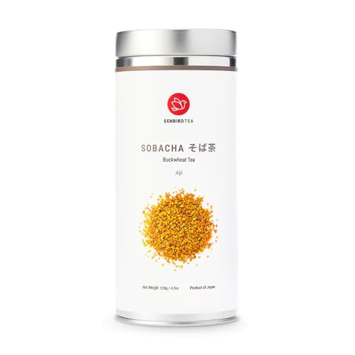 Senbird Premium Sobacha - Japanese Soba Buckwheat Tea - From Hokkaido - Loose Leaf in Airtight Tea Tin (4.2oz/120g)