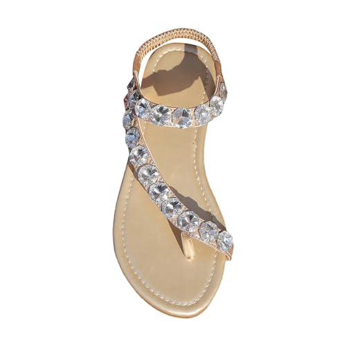 SHOBDW Mujer Sandalias Informales De Dedo Con Tira En El Tobillo Planas Para Casuales Imitación Y Puntera Abierta Tacón Deslizante Cómodas Deportivas Chanclas Hawaianas Zapatos Verano Talla 23 Oro 37
