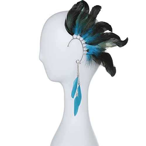 Gogngtr Bohemian Show Costume Feather Ear Cuff，For Women，Long Feather Ear Cuff，Feather Earrings，Handmade Natural Tassels Feather Accessories (Color H) #TOP1
