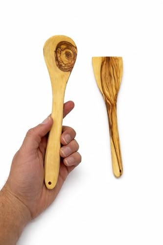 Zuluf Olive Wood Spoon And Spatula Set 10 Inch, Handcrafted Wooden Cooking Utensils From Bethlehem, Natural Smooth Grain Kitchen Tools, Durable Easy Grip Design, 2 Piece Set - Image 5