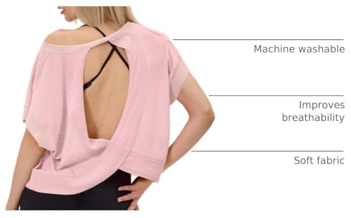 Image of UNIANKIYA Open Back Workout Tops for Women Loose Fit Athletic Crop Tee Short Sleeve Gym Running Yoga Shirt