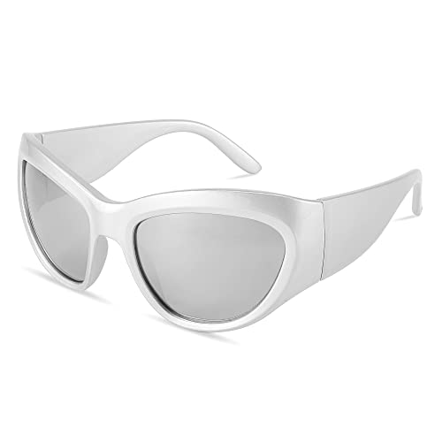 FEISEDY Trendy Y2k Sunglasses Women Men Oversized Shield Sunglasses Fashion Wrap Around Futuristic Glasses B2359