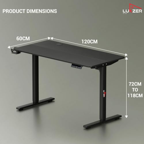 Image of Lukzer Electric Height Adjustable Desk with USB & Type-C Port 3 Memory Preset Advance Controller Ergonomic Work from Home Study Table (EST-003 /UC-Black & Black /120 x 60 cm) DIY with 3-Year Warranty