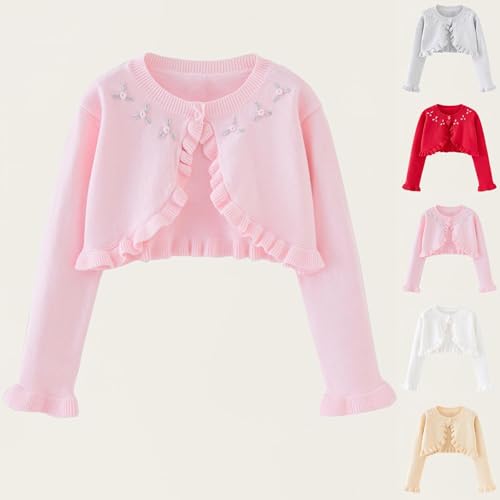 Girls Ruffle Cute Cardigan Open Front Bolero Shrug Kids Long Sleeve Cropped Elegant Knit Sweater for 3-10 Years2