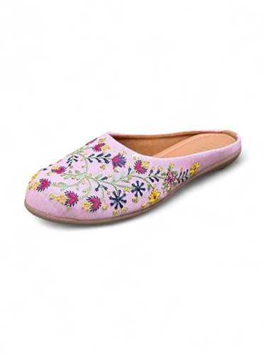 Image of OPIVE's Mehandi Women's Mojari Jutti Ethnic Punjabi Juttis Traditional Flat Embroidered Canvas Fancy Bellies Comfortable Sole for Womens & Girls