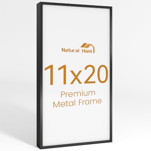 Image of 11x20 Aluminum Metal Picture Frame,Tempered Glass Black Photo Frame 11x20 for Family Photo,Posters,Art,Document to Wall Mount Horizontally or Vertically
