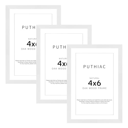 puthiac 4x6 Oak Wood Picture Frame - 4"x6" Photo Frame, 4x6 Picture Frame Wood, Natural Solid Wooden Picture Frames for Wall Art Photo and Prints(3 Pack, White)