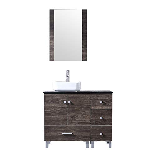 Bathjoy 36” Modern Ply Wood Bathroom Vanity Cabinet Square Ceramic Vessel Sink Top Free Faucet Drain With Mirror #TOP15
