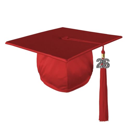 Class Act Graduation Adult Unisex Shiny Graduation Cap with Matching Bling Charm Tassel, Red