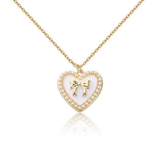 ENSIANTH Coquette Bow Earrings - Girly Jewelry Gift for Girls Social Club - Pearl Heart Design