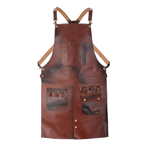 Leathershire Full Grain Leather & Canvas Apron Butcher BBQ Cooking Blacksmith Barber and Woodworking Apron (Brown)